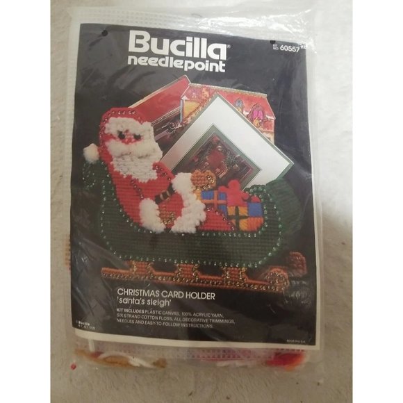 Bucilla Needlepoint Kit HERE COMES SANTA Sleigh Christmas Card Holder # 61032 - Picture 4 of 4